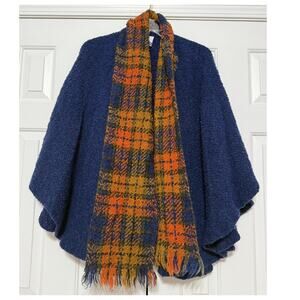 Women's Weave O'The Irish Wool Blend Cape and Scarf, Navy Blue, OSF